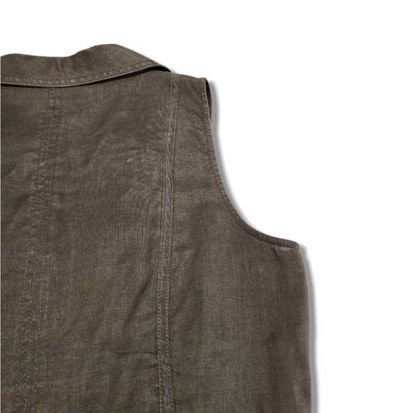 Zara Basic Women Vest Sz M Khaki Green Vintage Utility Style Belt, 100% Ramie - Picture 7 of 11